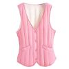 Women V-neck Padded Waistcoat Autumn Bodysuit Vest Winter Warm Quilted Vest Sleeveless Jacket; Pink