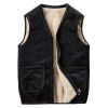 Men V-Neck Fleece Vest Sherpa Lined Waistcoat Zipper Winter Outdoor Warm Vest Coat Sleeveless Jacket; Black