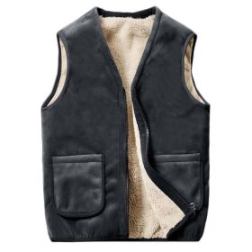 Men V-Neck Fleece Vest Sherpa Lined Waistcoat Zipper Winter Outdoor Warm Vest Coat Sleeveless Jacket; Grey