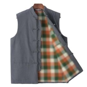 Chinese Style Autumn Winter Cotton Waistcoat Vest Men's Tang Costume Vest Outerwear Sleeveless Jacket; Grey