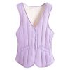 Women V-neck Padded Waistcoat Autumn Bodysuit Vest Winter Warm Quilted Vest Sleeveless Jacket; Purple