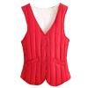 Women V-neck Padded Waistcoat Autumn Bodysuit Vest Winter Warm Quilted Vest Sleeveless Jacket; Red