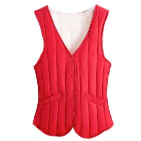 Women V-neck Padded Waistcoat Autumn Bodysuit Vest Winter Warm Quilted Vest Sleeveless Jacket; Red