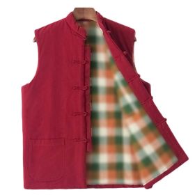 Chinese Style Autumn Winter Cotton Waistcoat Vest Men's Tang Costume Vest Outerwear Sleeveless Jacket; Wine Red