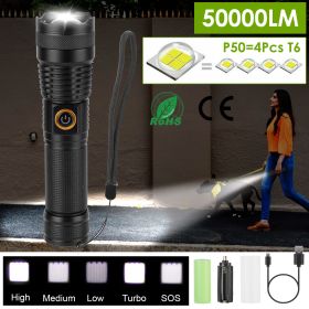 Tactical LED Flashlight Zoomable Rechargeable Search Light Torch