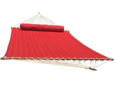 Olefin Double Quilted Hammock with Matching Pillow (Color: Red)