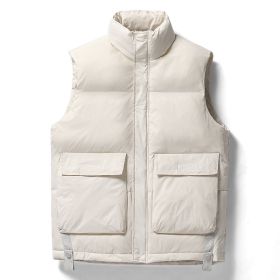 Down vest in autumn and winter; women and men's Korean version; trend; white duck down jacket; vest; jacket (Color: Khaki)