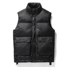 Down vest in autumn and winter; women and men's Korean version; trend; white duck down jacket; vest; jacket (Color: Black)