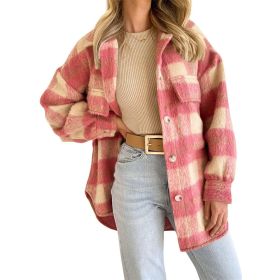 Women's Plaid Flannel Coat Woolen Thick Jacket (Color: Orange)