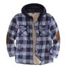 Men's Hooded Coat Plaid Flannel Button Jacket