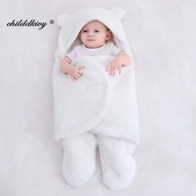 Soft Newborn Baby Wrap Blankets Baby Sleeping Bag Envelope For Newborn Sleepsack Cotton thicken Cocoon for baby 0-9 Months (Color: white-Flannel)