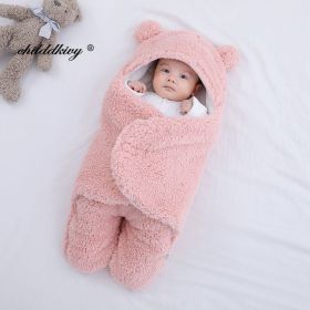 Soft Newborn Baby Wrap Blankets Baby Sleeping Bag Envelope For Newborn Sleepsack Cotton thicken Cocoon for baby 0-9 Months (Color: pink-Fleece)