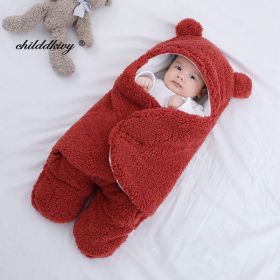 Soft Newborn Baby Wrap Blankets Baby Sleeping Bag Envelope For Newborn Sleepsack Cotton thicken Cocoon for baby 0-9 Months (Color: red-Fleece)