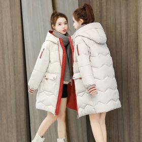 2022 Winter Women Jacket Coats Long Parkas Female Down cotton Hooded Overcoat Thick Warm Jackets Windproof Casual Student Coat (Color: creamy-white)