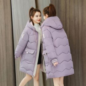 2022 Winter Women Jacket Coats Long Parkas Female Down cotton Hooded Overcoat Thick Warm Jackets Windproof Casual Student Coat (Color: Purple)