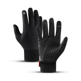 Winter Men Women Gloves Touch Cold Waterproof Motorcycle Cycle Gloves Male Outdoor Sports Warm Thermal Fleece Running Ski Gloves (Color: Black)