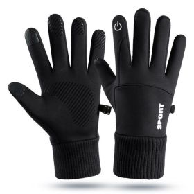 Men Winter Waterproof Cycling Gloves Outdoor Sports Running Motorcycle Ski Touch Screen Fleece Gloves Non-slip Warm Full Fingers (Color: A)