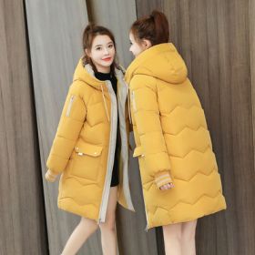 2022 Winter Women Jacket Coats Long Parkas Female Down cotton Hooded Overcoat Thick Warm Jackets Windproof Casual Student Coat (Color: Yellow)