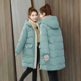 2022 Winter Women Jacket Coats Long Parkas Female Down cotton Hooded Overcoat Thick Warm Jackets Windproof Casual Student Coat (Color: Light Green)