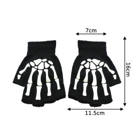 Halloween Supplies Luminous Gloves for Winter Hand Warmer Non Slip Horror Hand Bone Skull Grimace Mitten Unisex Keep Warm Gloves (Color: Bone half finger)