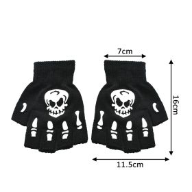 Halloween Supplies Luminous Gloves for Winter Hand Warmer Non Slip Horror Hand Bone Skull Grimace Mitten Unisex Keep Warm Gloves (Color: Skull half finger)