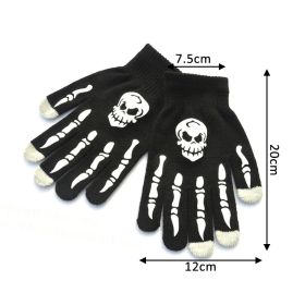 Halloween Supplies Luminous Gloves for Winter Hand Warmer Non Slip Horror Hand Bone Skull Grimace Mitten Unisex Keep Warm Gloves (Color: Skull long finger)