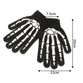 Halloween Supplies Luminous Gloves for Winter Hand Warmer Non Slip Horror Hand Bone Skull Grimace Mitten Unisex Keep Warm Gloves (Color: Bone long finger)