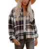 Womens Flannel Plaid Casual Button Down Shirt Blouses Shacket Jackets