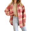 Womens Flannel Wool Blend Plaid Button Down Shacket Jacket Thick Coat