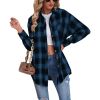 Women Flannel Plaid Jacket Button Down Casual Long Sleeve Blouse