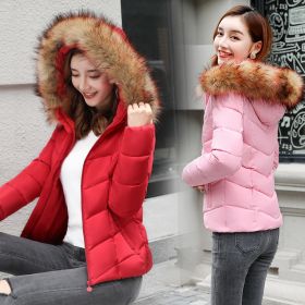 winter new fashion women's cotton short cropped hooded cotton jacket down jacket (Color: Black)