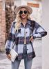 Women's Flannel Plaid Shacket Long Sleeve Button Down Flannel Shirts Plaid Jacket Coats With Chest Pocketed