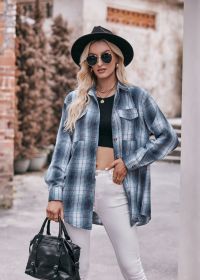 Women's Plaid Shacket Long Sleeve Button Down Flannel Shirts Plaid Jacket Coats With Chest Pocketed (size: M)