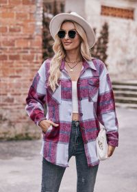 Women's Flannel Plaid Shacket Long Sleeve Button Down Flannel Shirts Plaid Jacket Coats With Chest Pocketed (size: M)