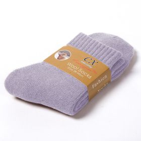 5 Pairs Winter Warm Women Socks Wool Male Men Socks Super Thicker Solid Socks Merino Wool Socks Against Cold Snow Terry Socks (Color: light purple)