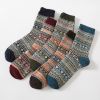 5Pairs Lot Winter Thickened Warm Woolen Socks Women's Striped Retro Wool New Year Christmas Gift Grils Socks TJ3140