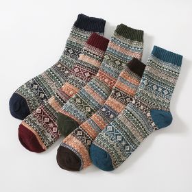 5Pairs Lot Winter Thickened Warm Woolen Socks Women's Striped Retro Wool New Year Christmas Gift Grils Socks TJ3140 (Color: Men)