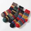 5Pairs Lot Winter Thickened Warm Woolen Socks Women's Striped Retro Wool New Year Christmas Gift Grils Socks TJ3140