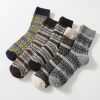 5Pairs Lot Winter Thickened Warm Woolen Socks Women's Striped Retro Wool New Year Christmas Gift Grils Socks TJ3140