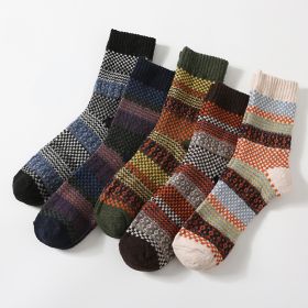 5Pairs Lot Winter Thickened Warm Woolen Socks Women's Striped Retro Wool New Year Christmas Gift Grils Socks TJ3140 (Color: Men2)