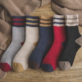 5 Pairs Thick Terry Wool Socks Women for Autumn and Winter with Striped Dotted Yarn Warm Christmas Socks (Color: Random)