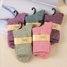 5Pairs Lot Winter Thickened Warm Woolen Socks Women's Striped Retro Wool New Year Christmas Gift Grils Socks TJ3140 (Color: 9)