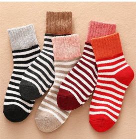 5Pairs Lot Winter Thickened Warm Woolen Socks Women's Striped Retro Wool New Year Christmas Gift Grils Socks TJ3140 (Color: 12)