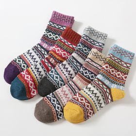 5Pairs Lot Winter Thickened Warm Woolen Socks Women's Striped Retro Wool New Year Christmas Gift Grils Socks TJ3140 (Color: 4)