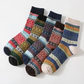 5Pairs Lot Winter Thickened Warm Woolen Socks Women's Striped Retro Wool New Year Christmas Gift Grils Socks TJ3140 (Color: Men1)