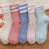 5Pairs Lot Winter Thickened Warm Woolen Socks Women's Striped Retro Wool New Year Christmas Gift Grils Socks TJ3140