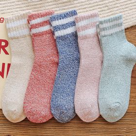 5Pairs Lot Winter Thickened Warm Woolen Socks Women's Striped Retro Wool New Year Christmas Gift Grils Socks TJ3140 (Color: 13)