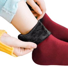 5 Pairs New Velvet Women Winter Warm Thicken Thermal Socks Soft Casual Solid Color Sock Wool Cashmere Home Snow Boots Floor Sock (Color: Red wine)