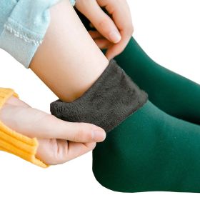 5 Pairs New Velvet Women Winter Warm Thicken Thermal Socks Soft Casual Solid Color Sock Wool Cashmere Home Snow Boots Floor Sock (Color: Dark Green)