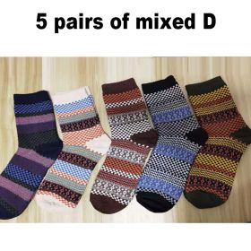 10PCS=5Pairs Autumn Winter New Men Thicken Warm Harajuku Retro Fashion Casual Wool High Quality Cotton Socks Wholesale Snow Sock (Color: 5 mixed D)